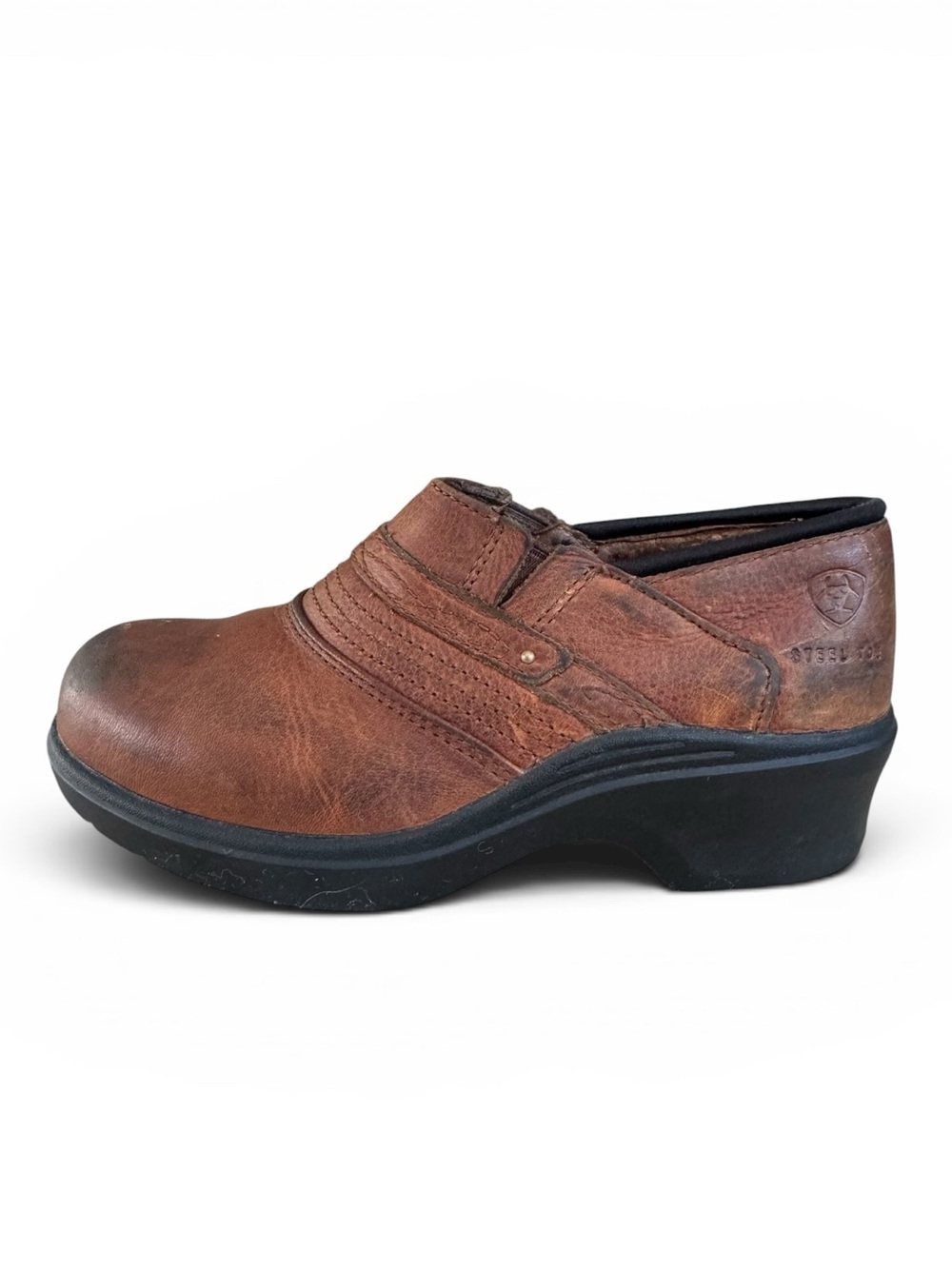 Ariat Brown Leather Clogs Safety Steel Toe Slip Resistant Shoes Utility Work 5.5